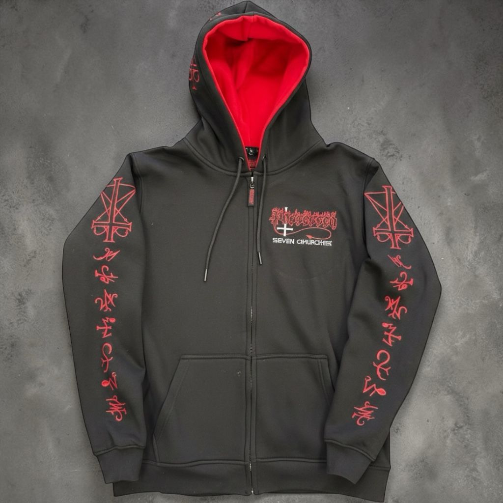 POSSESSED 40 YEARS SEVEN CHURCHES ZIP HOODY - BLACK
